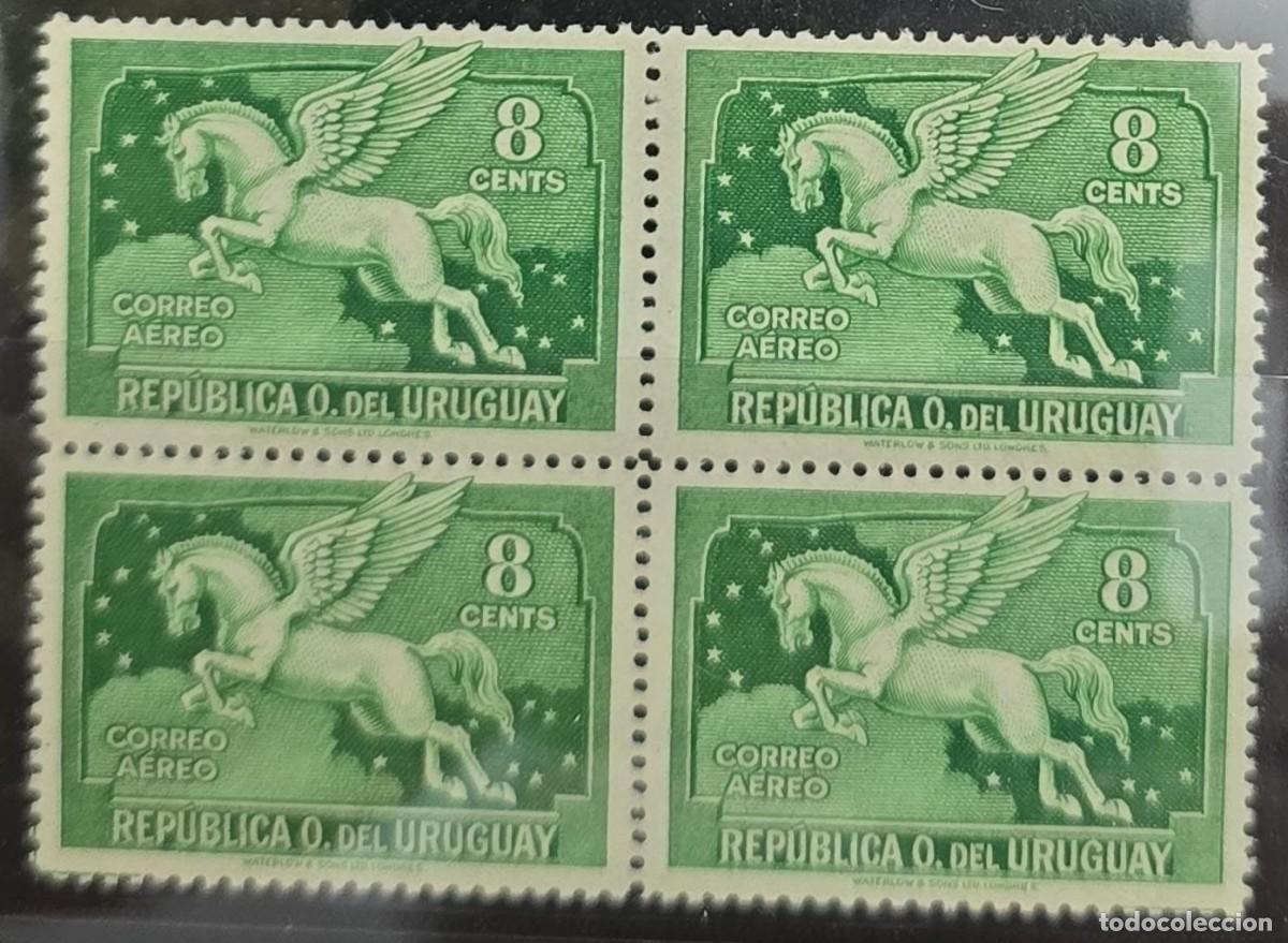 Sellos: O) 1930 URUGUAY, PEGASUS, SCT C36A 8c green, BLOCK MNH