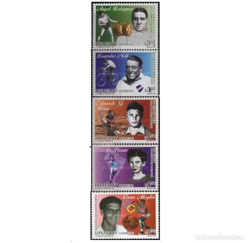 Sellos: Uruguay 1996 SW-2203/07 &rdquo;Deportistas&rdquo; (en una tira vertical de 5)./ Nuevo, sin charnela. MNH.