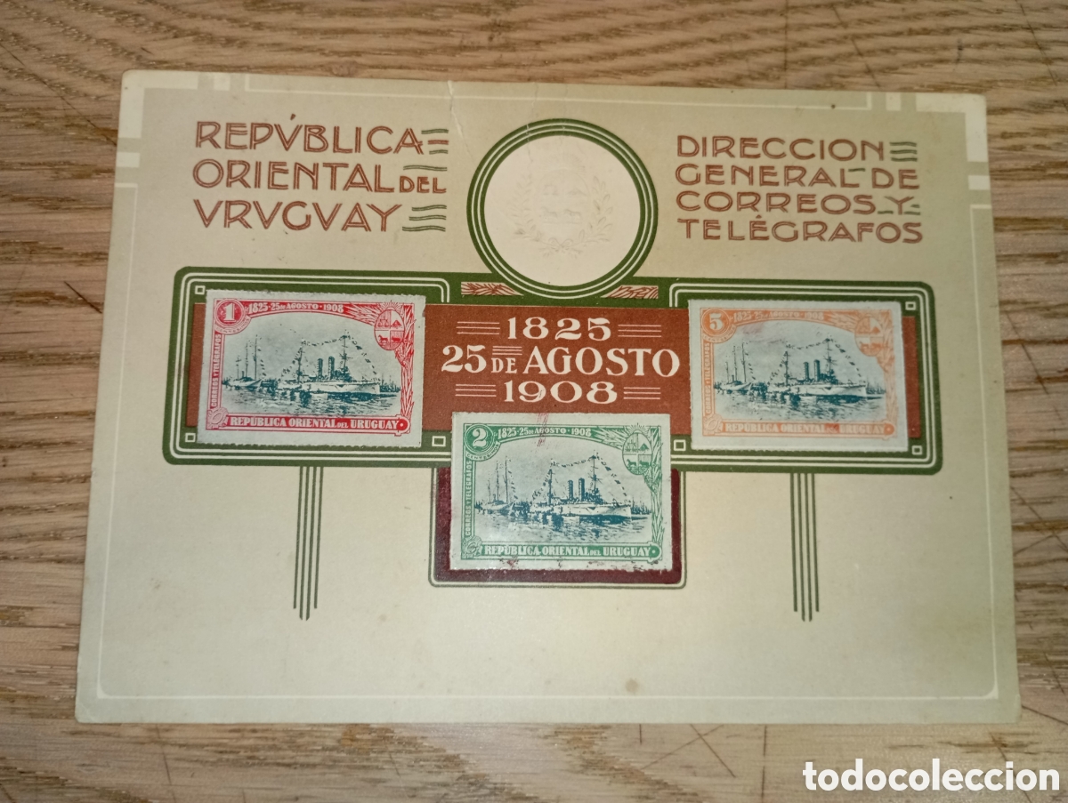 Sellos: URUGUAY - 1825 25 DE AGOSTO 1908 - DIRECCI&Oacute;N GENERAL DE CORREOS Y TEL&Eacute;GRAFOS