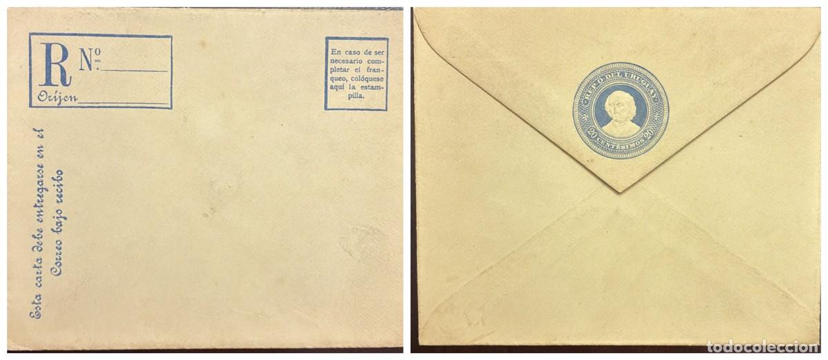 Sellos: O) URUGUAY, JOSE GERVASIO ARTIGAS, 20 centavos. REGISTERED. POSTAL STATIONERY