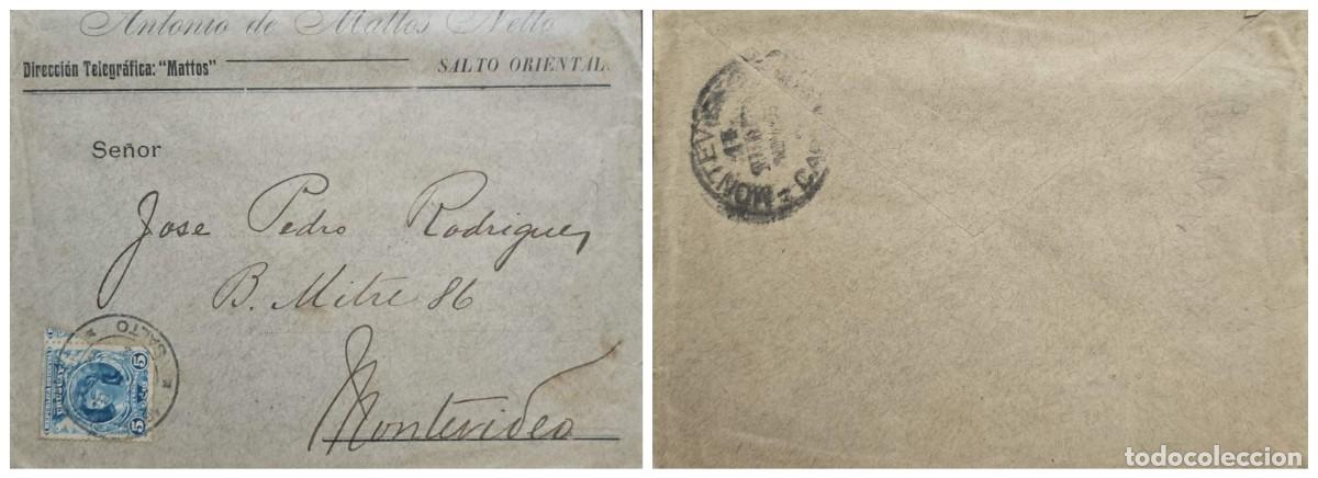 Sellos: O) URUGUAY, SALTO, GIRL&acute;S HEAD, SCT 154 5c blue, CIRCULATED TO MONTEVIDEO, XF