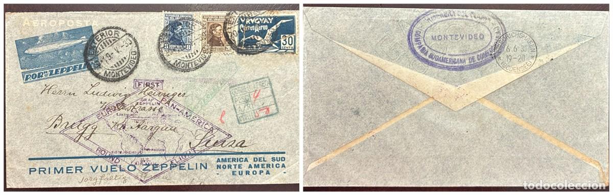 Sellos: O) 1930 URUGUAY, POR ZEPPELIN - FIRST FLIGHT BY ZEPPELIN, EUROPE, PAN - AMERICA, BODENSEE, RIDERERA