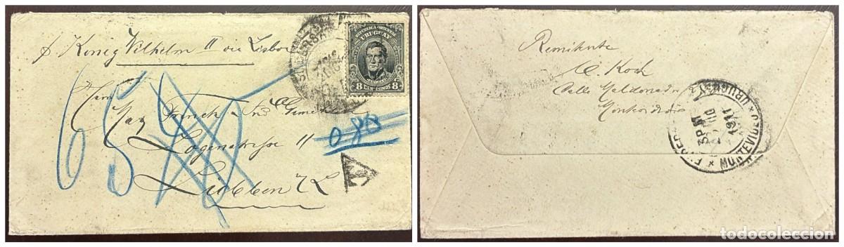 Sellos: O) 1911 URUGUAY, ARTIGAS 8c. TAX.- T. TRIANGLE MARK, CIRCULATED COVER