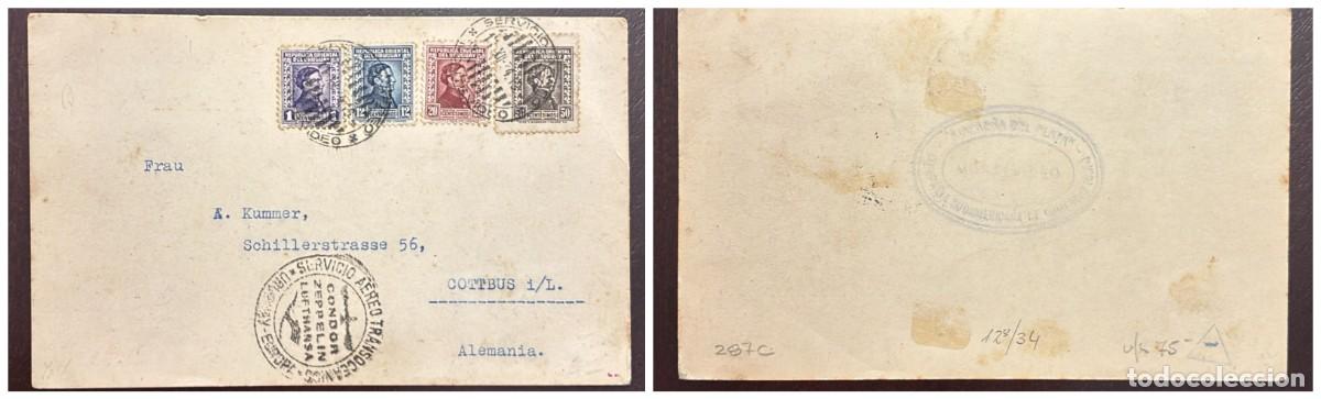 Sellos: O) 1934 URUGUAY, SERVICIO AEREO TRANSOCEANICO URUGUAY - EUROPE, CONDOR - ZEPPELIN - LUFTHANSA, RID