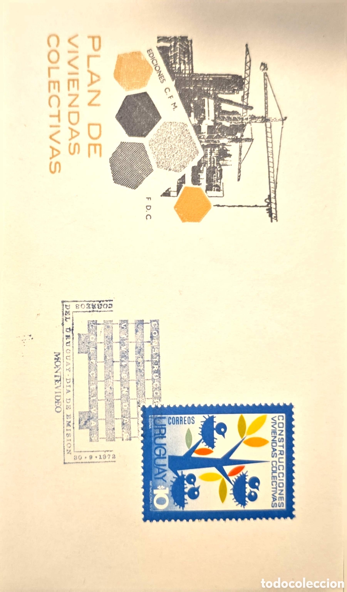 Sellos: CA)Uruguay &middot; 1972 &middot; Collective Housing Plan &middot; First Day Cover commemorating Uruguay&rsquo;s national