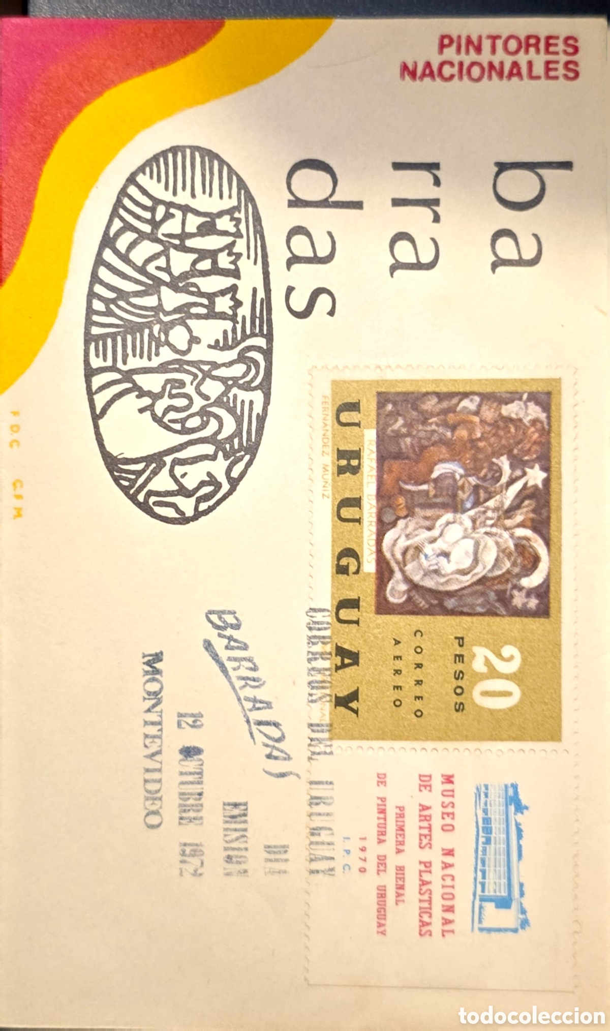 Sellos: CA)Uruguay 1972 &middot; Rafael Barradas Biennial First Day Cover issued for the Primera Bienal de Pintura