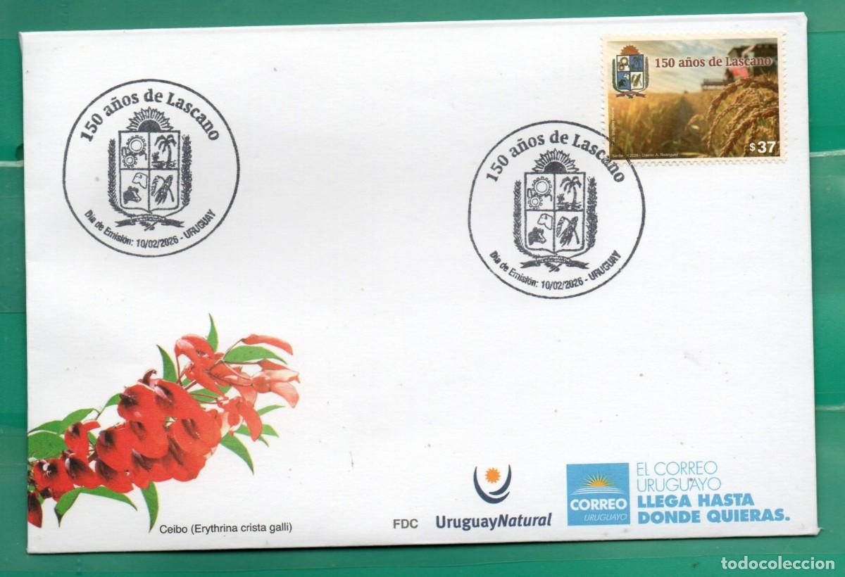 Sellos: 1887a URUGUAY 2026-150a. De Lascano TT: escudos,Fauna,Vacas,Ovejas,Flora,Trigo,Palmeras-En FDC