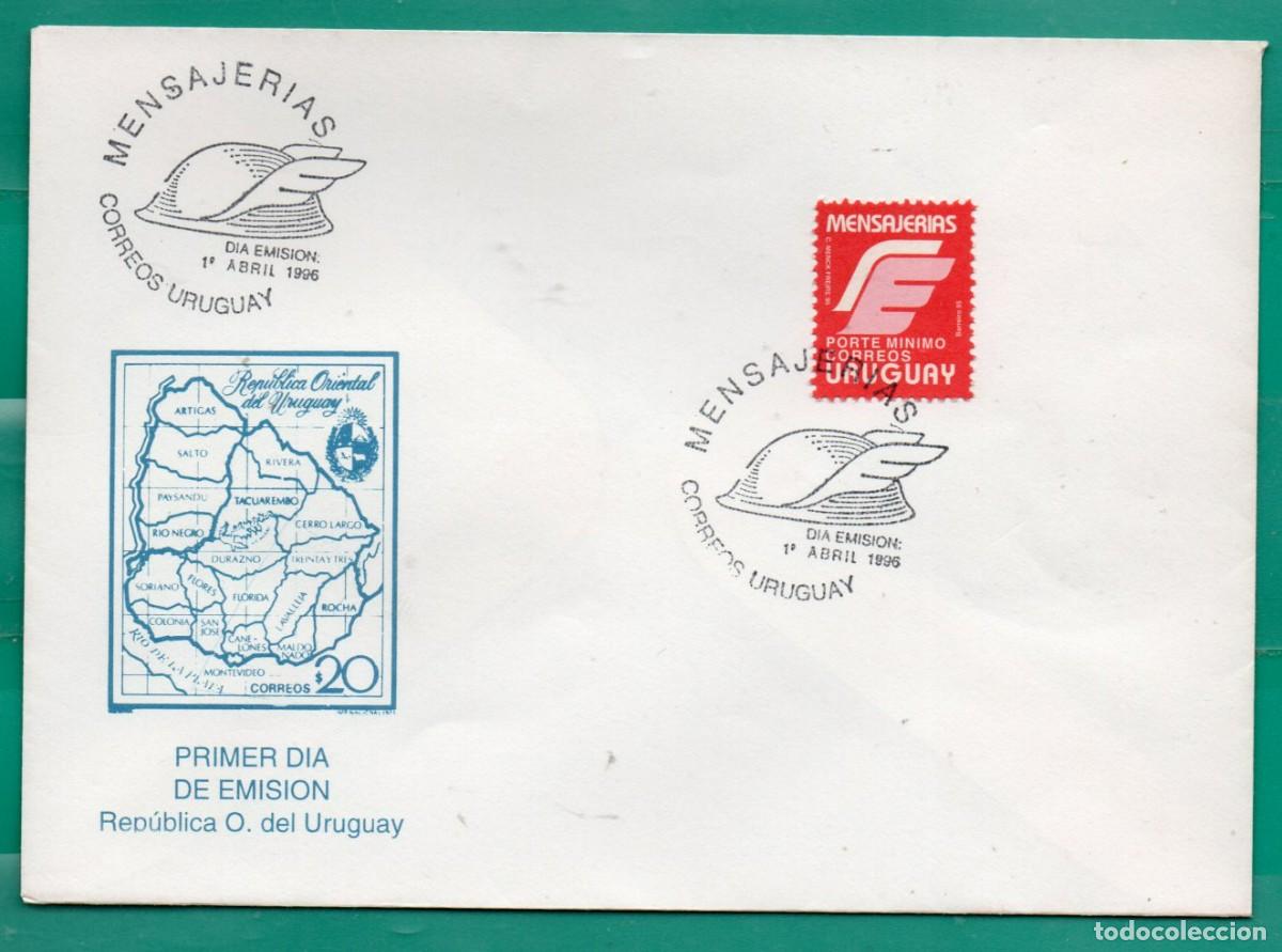 Sellos: URUGUAY 1996 Mensajer&iacute;a Sin Valor Facial en FDC(Sobre del 1&deg; D&iacute;a)-Rojo,Rosado y Blanco