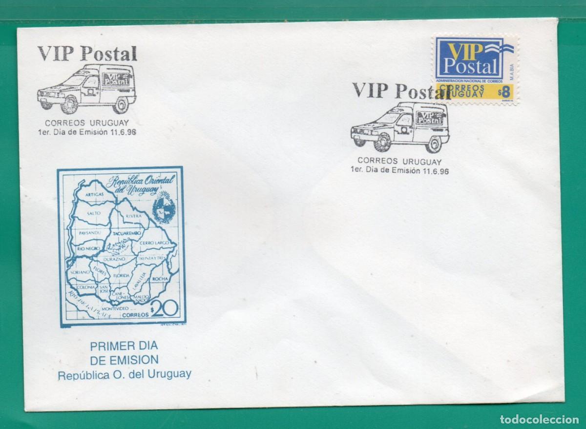 Sellos: URUGUAY 1996 &rdquo;Vip Postal&rdquo; en FDC(Sobre del 1&deg; D&iacute;a)-TT: Autos