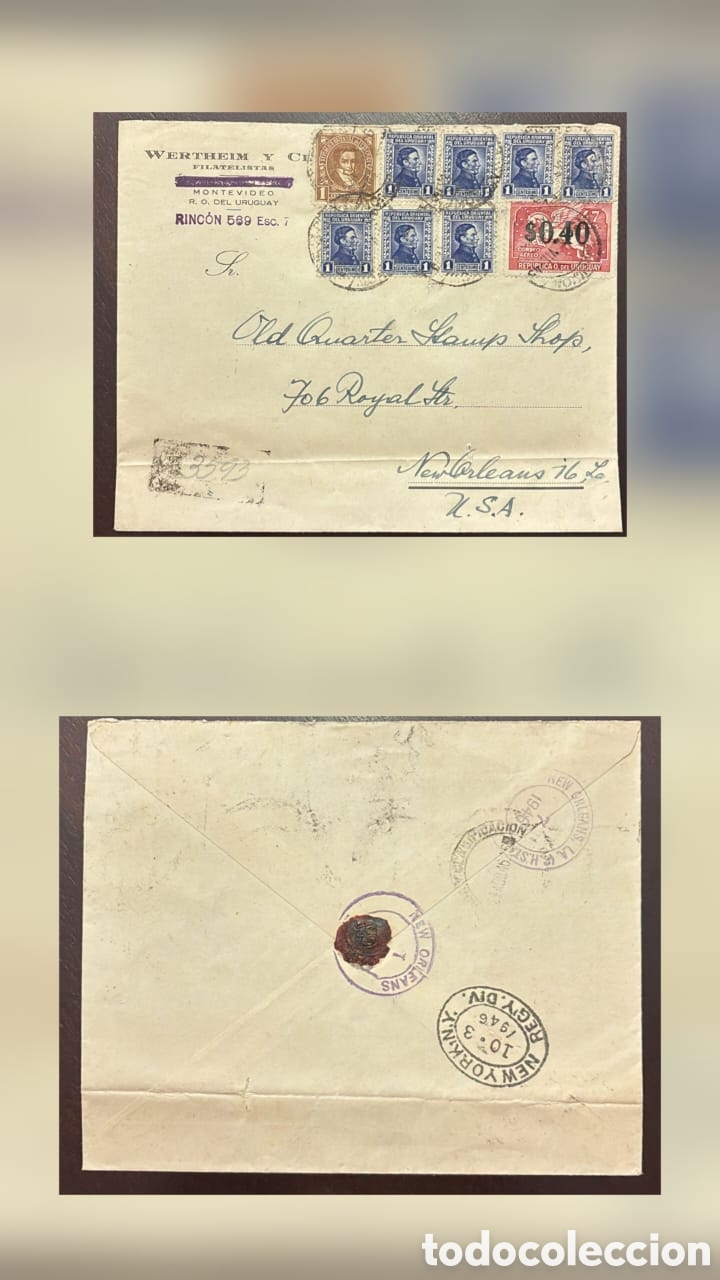Sellos: CA)Uruguay.1940Circa.Philatelic Business Correspondence. Envelope sent from Montevideo by Wertheim y