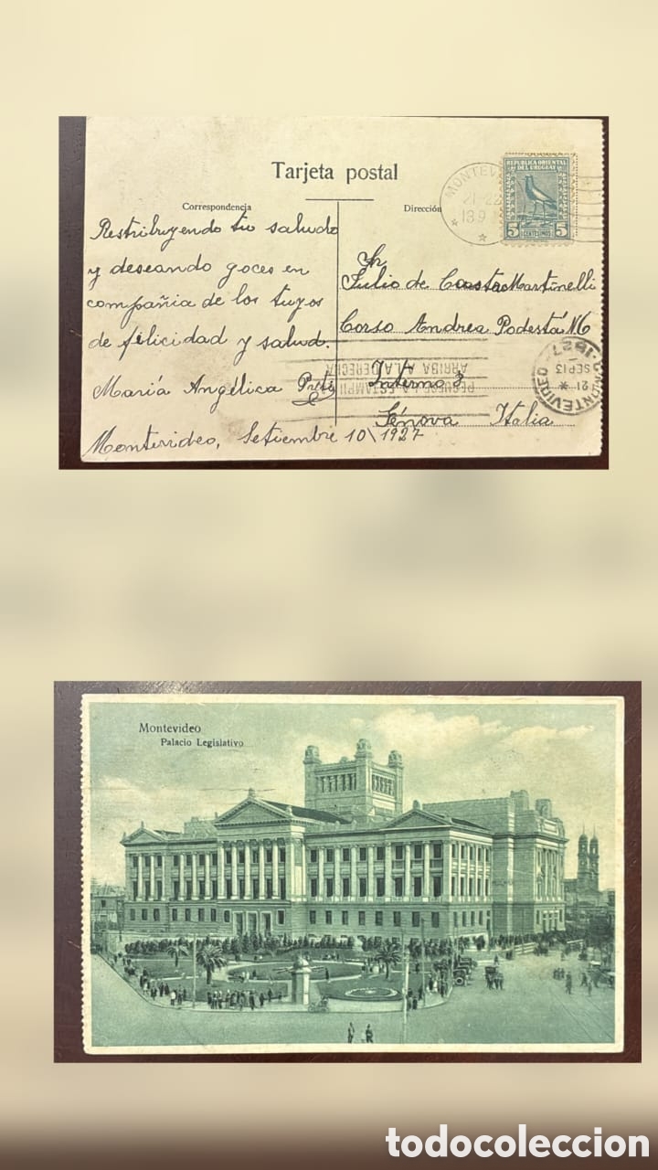 Sellos: CA)Uruguay.1927. Legislative Palace Postcard. Illustrated postcard showing Montevideo&rsquo;s Palacio Legi