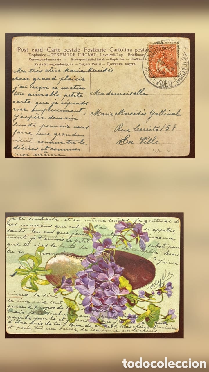 Sellos: CA)Uruguay. 1903.Romantic Postcard . Handwritten French postcard from Montevideo addressed to Mademo