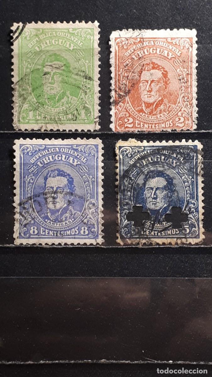 Sellos: URUGUAY. A&Ntilde;O 1912-8. &deg;. YVERT 199, 201, 204 206