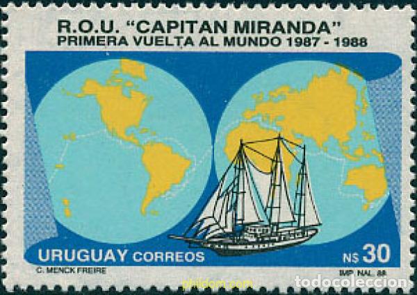 Sellos: 27861 MNH URUGUAY 1988 PRIMERA VUELTA AL MUNDO DEL VELERO &rdquo;Capitan Miranda&rdquo;.