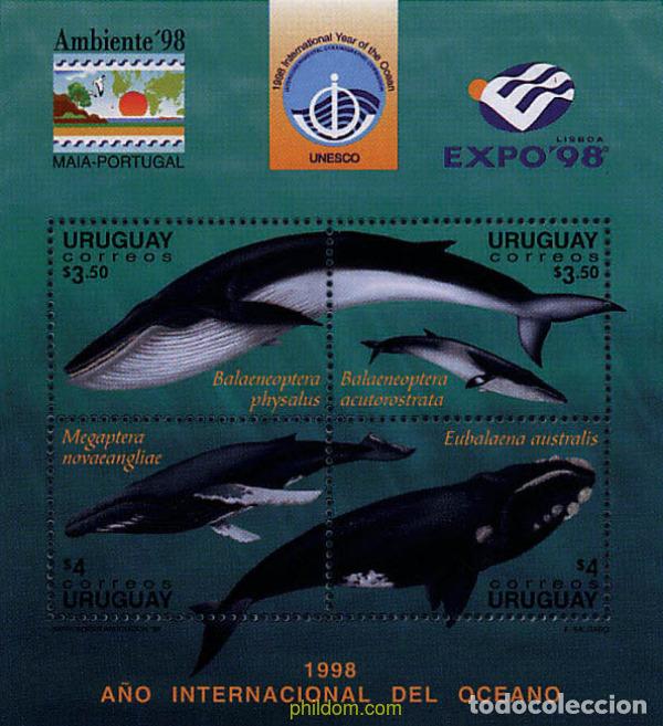 Sellos: 59598 MNH URUGUAY 1998 A&Ntilde;O INTERNACIONAL DE LOS OCEANOS. BALLENAS