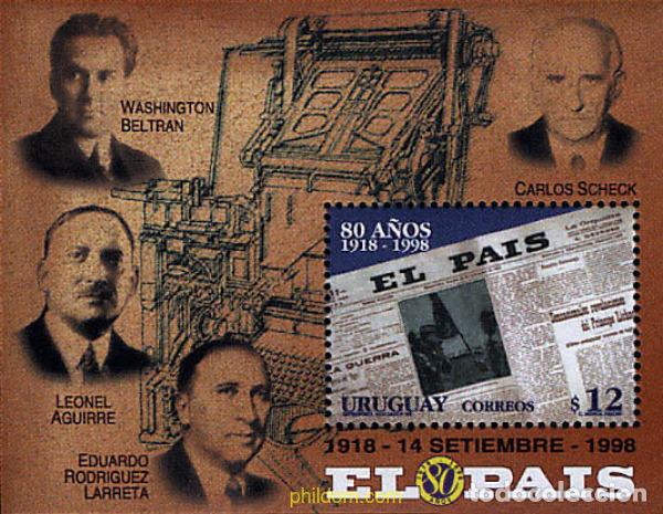 Sellos: 52231 MNH URUGUAY 1998 80 ANIVERSARIO DEL DIARIO EL PAIS