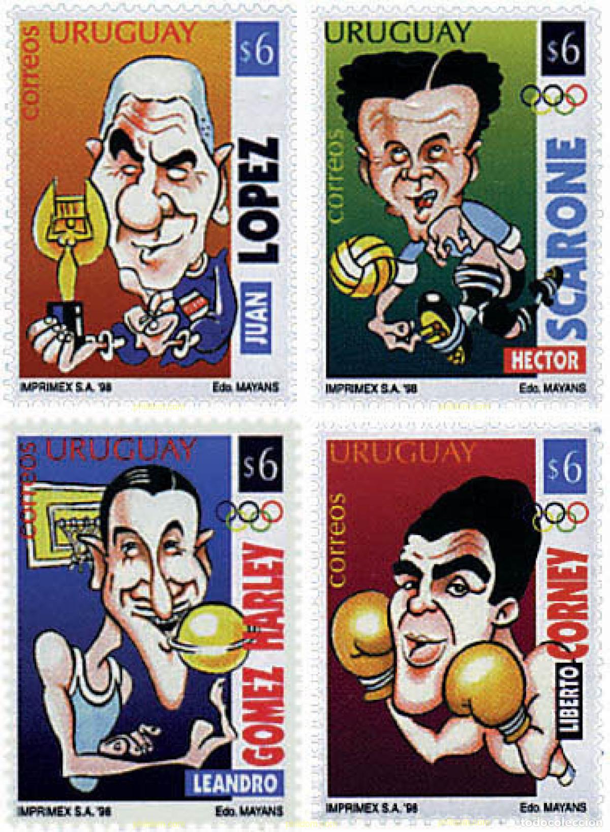 Sellos: 52376 MNH URUGUAY 1998 CARICATURAS DE DEPORTISTAS URUGUAYOS