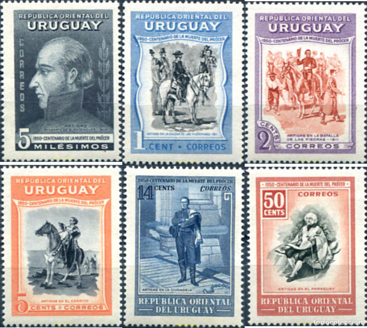 Sellos: 634553 MNH URUGUAY 1952 CENTENARIO DE LA MUERTE DEL GENERAL JOSE ARTIGAS