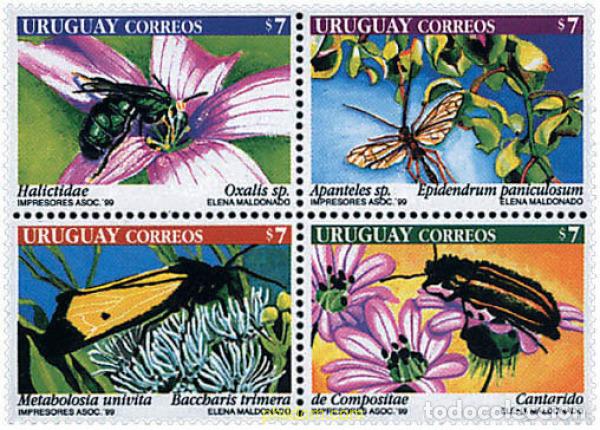 Sellos: 5794 MNH URUGUAY 1999 INSECTOS Y FLORES
