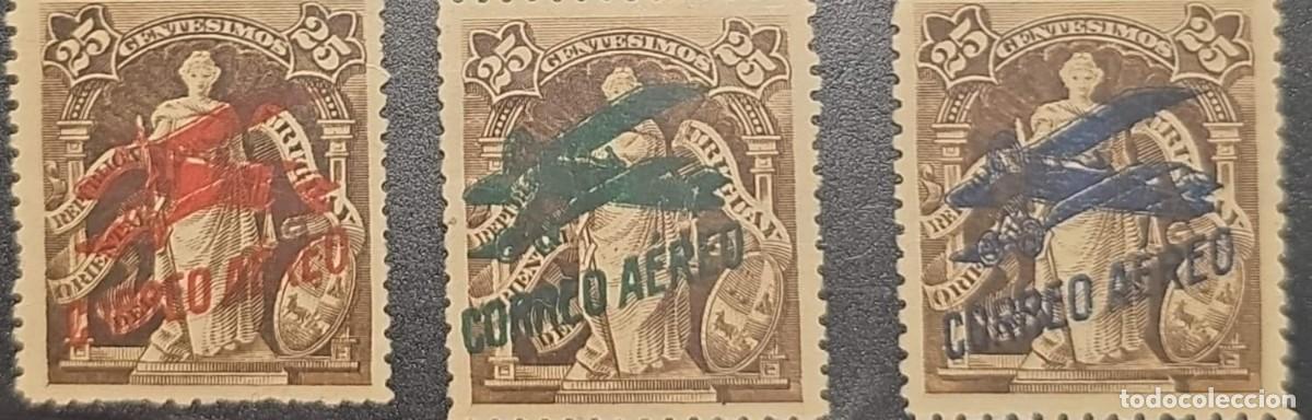 Sellos: O) 1905 URUGUAY, AUTHORIZED PROSECUTOR FOR AIRMAIL. JUSTICE 25c olive bis, CORREO AEREO OVERPRINTED