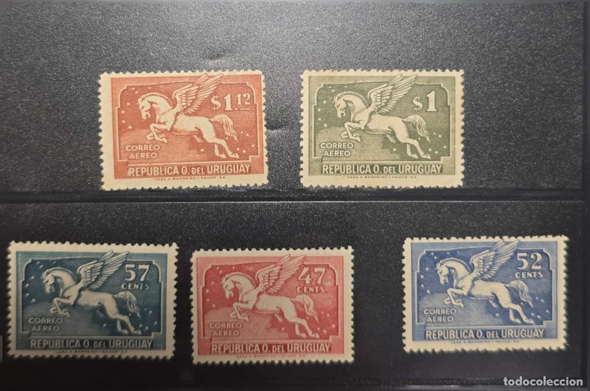 Sellos: O) 1935 URUGUAY,PEGASUS, PEGASUS 1.12p brown red SCT C75, PEGASUS 1p olive SCT C74, PEGASUS 57c bl