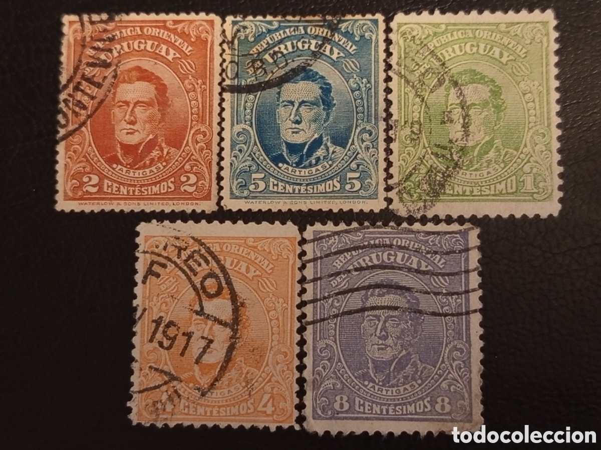 Sellos: Lote 5 Sellos Uruguay 1899 Artigas 1c a 8c - Cat Scott #152-156 Usados