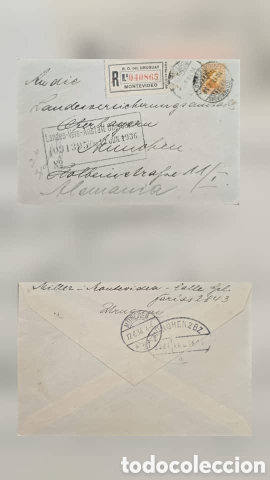 Sellos: CA)Uruguay + 1943 + Registered Mail + Envelope from Montevideo with registration label &ldquo;R.O. del Uru