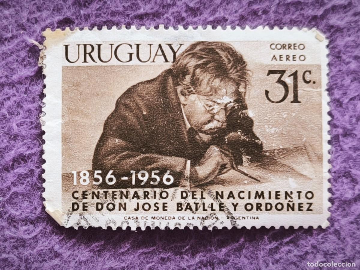 Sellos: Sello Uruguay Correo A&eacute;reo 31c &ndash; Centenario De Jos&eacute; Batlle Y Ord&oacute;&ntilde;ez 1856-1956