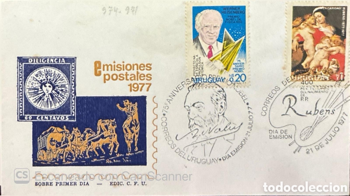 Sellos: CA)Uruguay 1977 First Day Cover / philatelic issue (postal emissions of 1977), 75th Anniversary of t