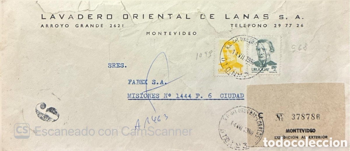 Sellos: CA) URUGUAY 1880Commercial correspondence / business mail (export-related document or cover from a w