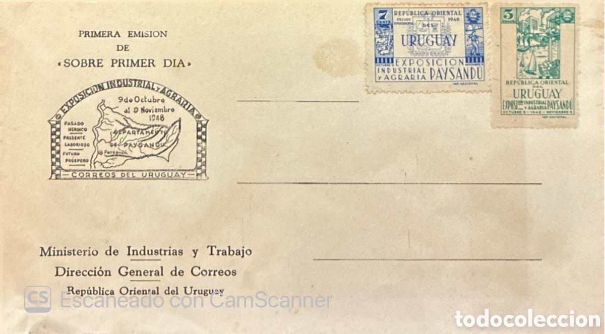 Stamps: CA)Uruguay 1948 First Day Cover / postal propaganda or educational campaign (promoting a national d
