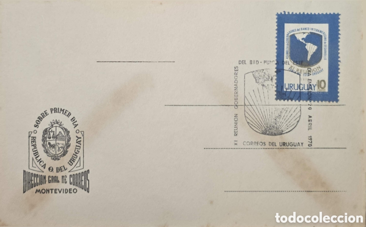 Sellos: CA)Uruguay.1970 ( postmarks: &rdquo;DIA EMISION 20 ABRIL 1970&rdquo;)First Day Cover (FDC) envelope issued by Ur