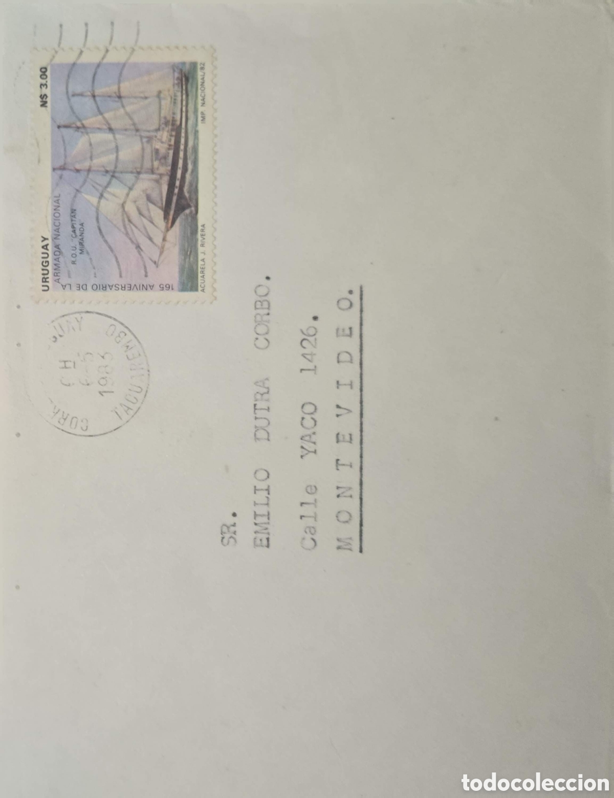 Sellos: CA)Uruguay 1983 postal envelope from Uruguay addressed to &rdquo;Sr. Emilio Dutra Corbo&rdquo; at Calle Yaco 14