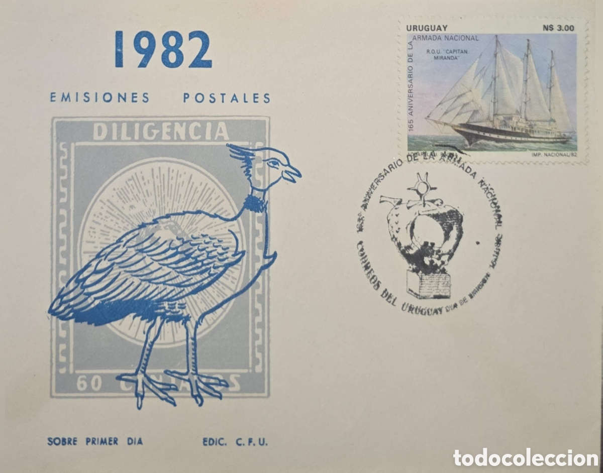 Sellos: CA)Uruguay1982 First Day Cover (FDC) envelope from Uruguay issued in 1982 (&rdquo;Edic. C. F. U.&rdquo;). It fea