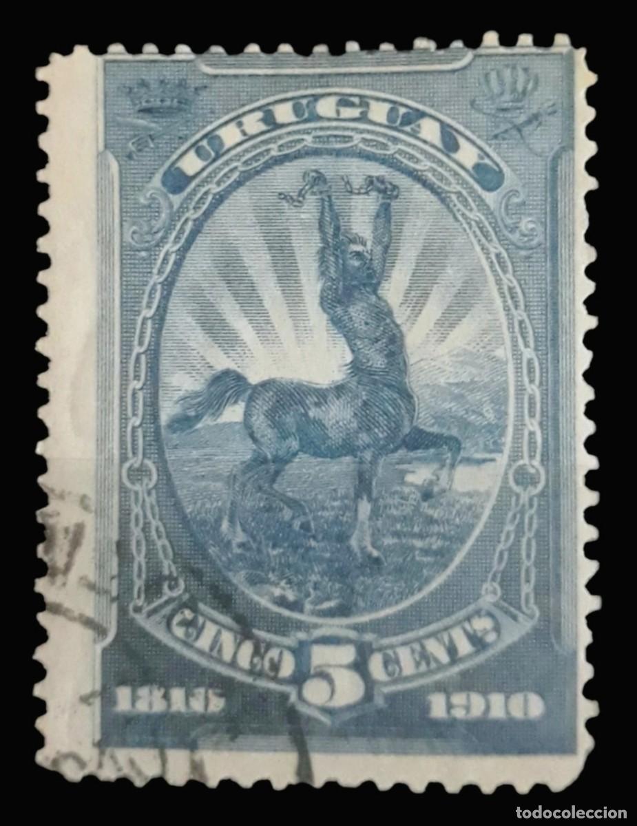 Sellos: URUGUAY 1910 Centenario de la revoluci&oacute;n argentina de 1.810. Centauro. USADO.