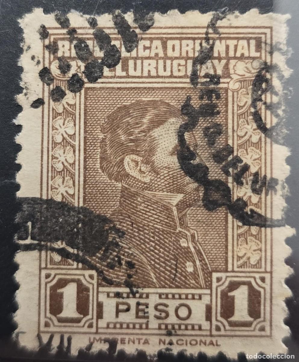 Sellos: O) URUGUAY, ARTIGAS 1 peso brown , STAMP WITN FRAME, USED IN EXCELLENT CONDITION