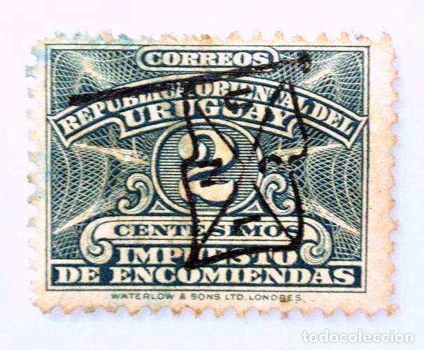 Francobolli: Sello postal URUGUAY 1928 , 2 cent&eacute;simos, Impuestos de encomiendas, Sobreimpreso bandera