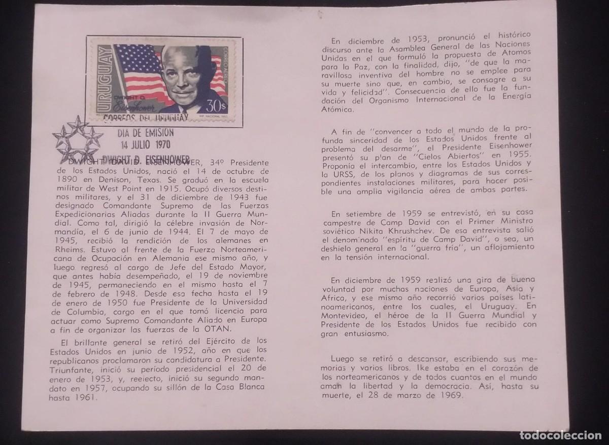 Sellos: TS) 1970 URUGUAY, FDC, POSTCARD,WITH THE 1ST ANNIVERSARY OF THE DEATH OF U.S. PRESIDENT DWIGHT D. EI