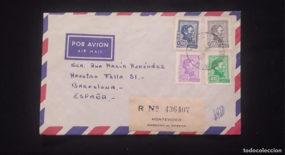 Sellos: TS) CIRCA 1970 URUGUAY, REGISTRATION NUMBER, AIRMAIL,COVER SENT FROM MONTEVIDEO TO BARCELONA,WITH GE