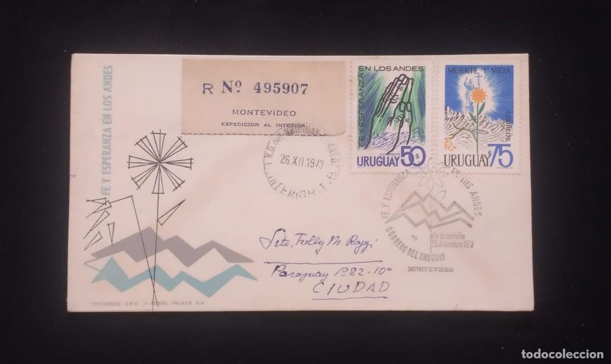 Sellos: TS) 1973 URUGUAY, FDC, REGISTRATION NUMBER,WITH THE RESCUE OF THE SURVIVORS OF THE ANDES PLANE CRASH