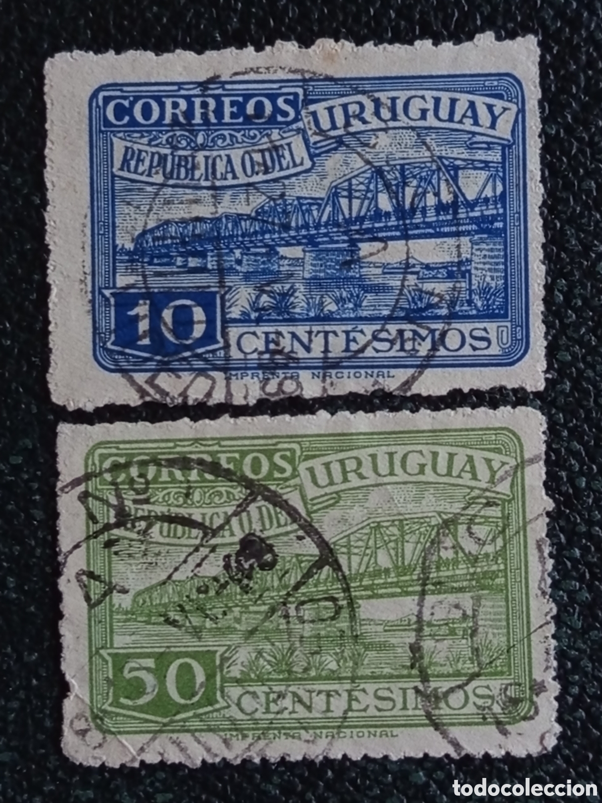 Sellos: Uruguay 1948 Serie Puente R&iacute;o Santa Luc&iacute;a Usados Yvert 591/592