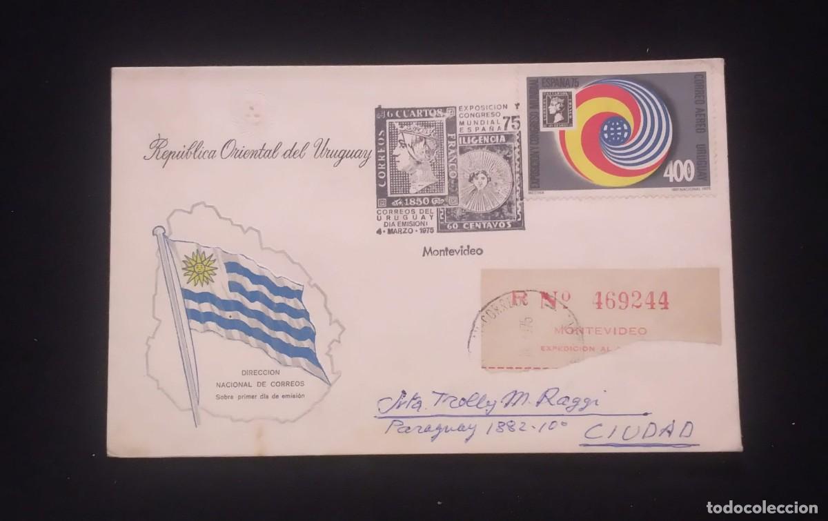 Sellos: TS) 1975 URUGUAY, AIRMAIL, FDC, REGISTRATION NUMBER,WITH THEINTERNATIONAL PHILATELIC EXHIBITION IN S