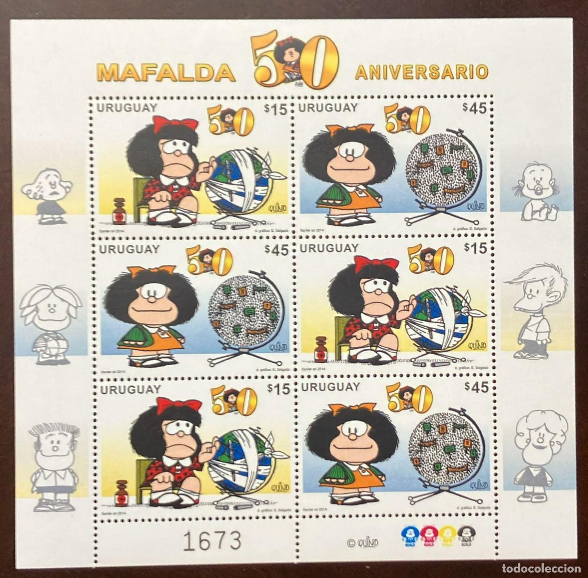 Sellos: TS) 2014 URUGUAY, SOUVENIR SHEET,COMICS MAFALDA ANNIVERSARY.