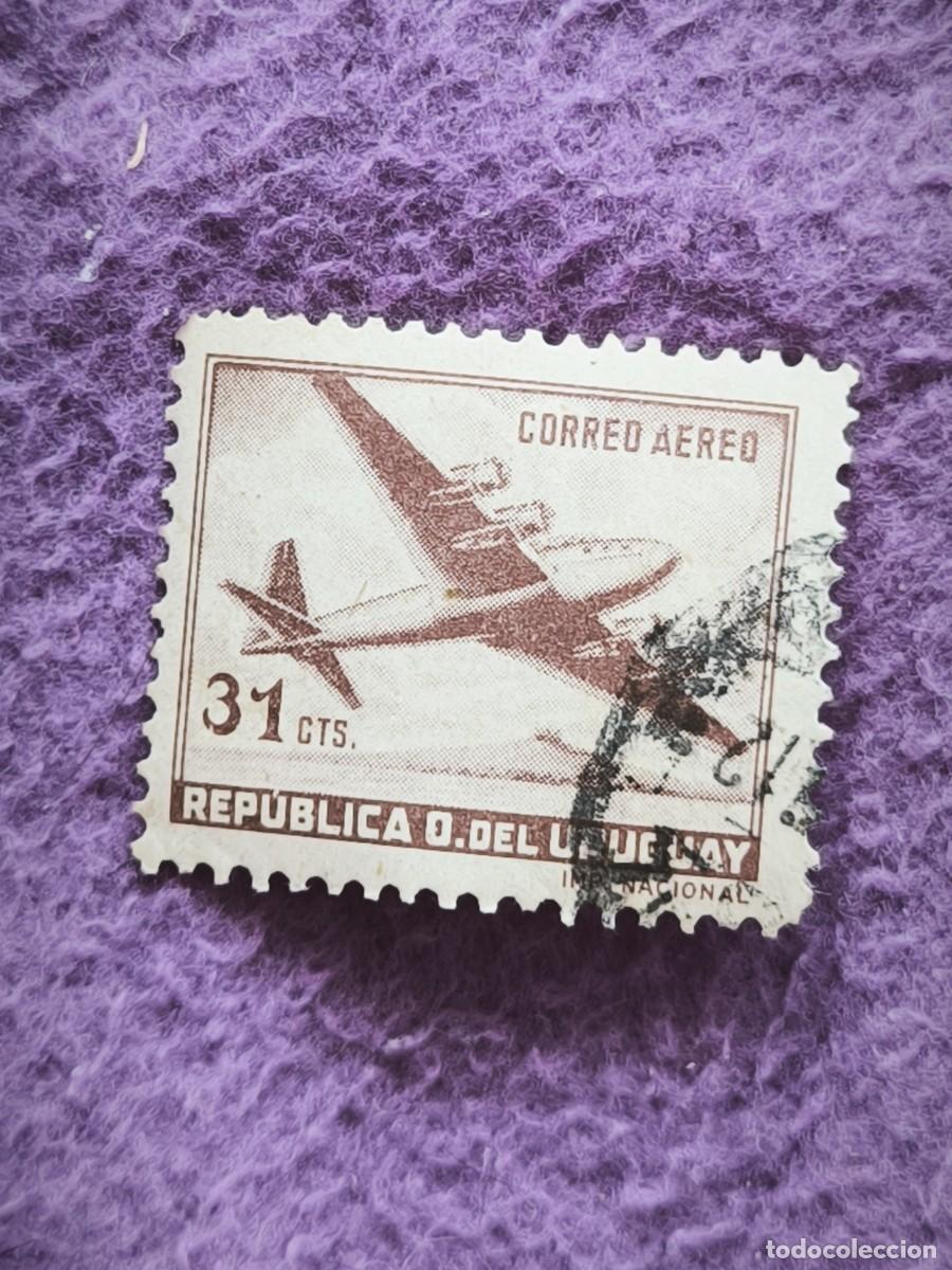 Sellos: Sello Antiguo Uruguay 31 C&eacute;ntimos Correo A&eacute;reo &ndash; Avi&oacute;n Cl&aacute;sico Para Coleccionistas Filatelia