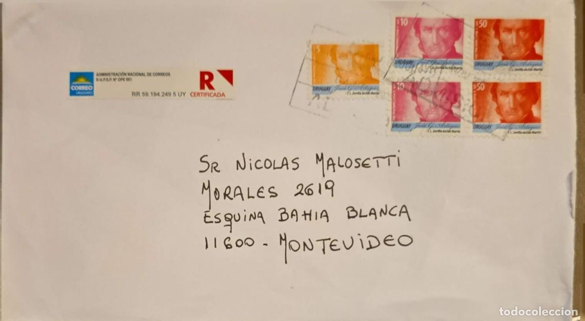 Sellos: MI) 2018 URUGUAY, SOBRE CIRCULADO POR VIA DE CORREO CERTIFICADO, EL FRANQUEO ACUMULADO EST&Aacute; COMPUES