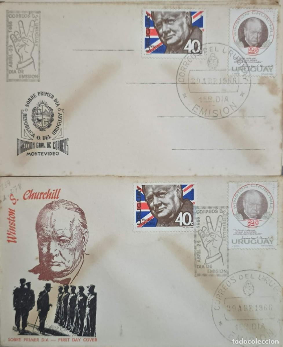 Sellos: MI) 1966 URUGUAY, FDC, SIR WINSTON CHURCHILL, FLOWN COVERS. TOP COVER: A PLAIN INSTITUTIONAL ENVELOP