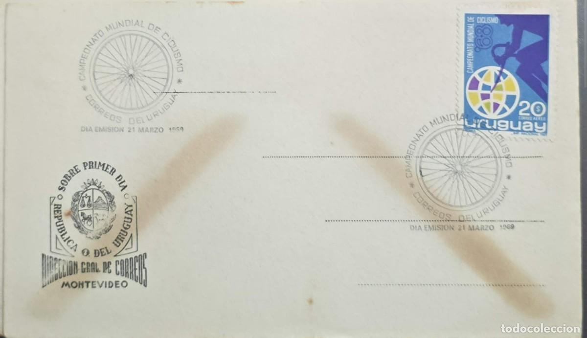 Sellos: MI) 1969 URUGUAY, FDC, WORLD CYCLING CHAMPIONSHIPS, AIR MAIL, DOUBLE-RING CIRCULAR CANCELLATION IN G