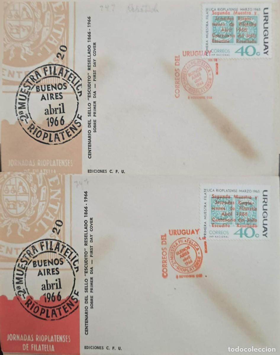 Sellos: MI) 1966 URUGUAY, 2 FIRST DAY COVERS (FDC), CENTENARY OF THE &rdquo;ESCUDITO RESELLADO&rdquo; (OVERPRINTED SMALL