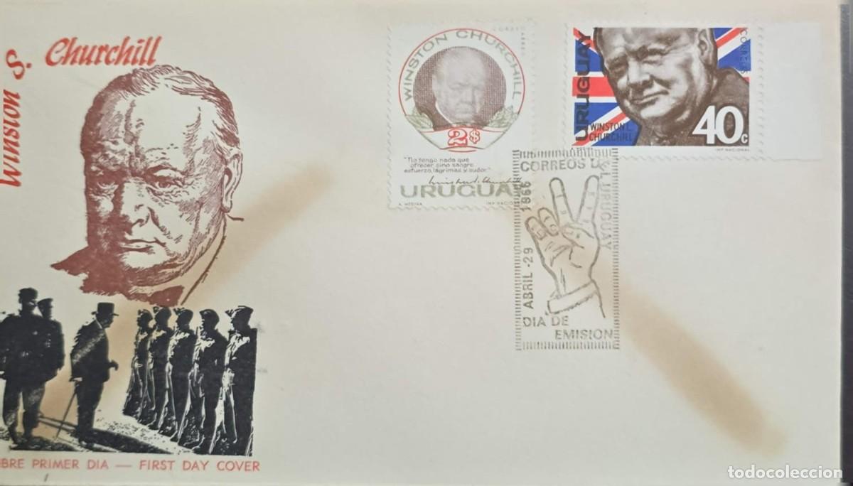 Sellos: MI) 1966 URUGUAY, FDC COMMEMORATING FORMER BRITISH PRIME MINISTER SIR WINSTON CHURCHILL; THE POSTMAR