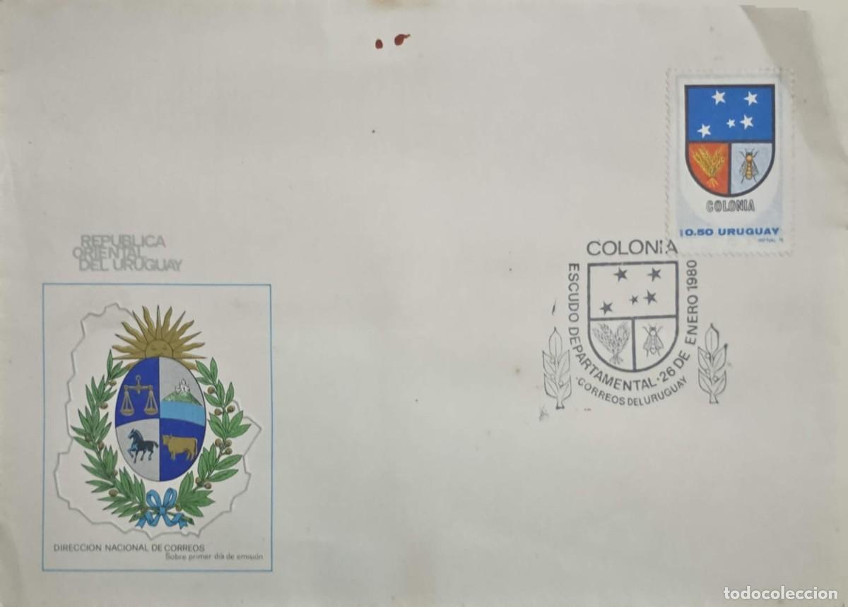 Sellos: MI) 1980 URUGUAY, FIRST DAY COVER, POSTMARKED JANUARY 26, COLONIA DEPARTMENT COAT OF ARMS, XF